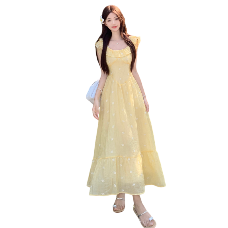 French Square Neck Ruffle Short Sleeve Plus Size A-Line Long Dress - Image 5