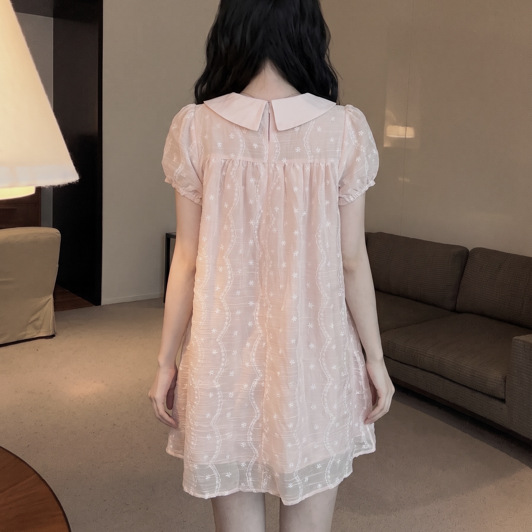 Japanese Sweet Lace Embroidered Doll Collar Dress Women Summer Slimming Short Puff Sleeve Cake Dress - Image 5
