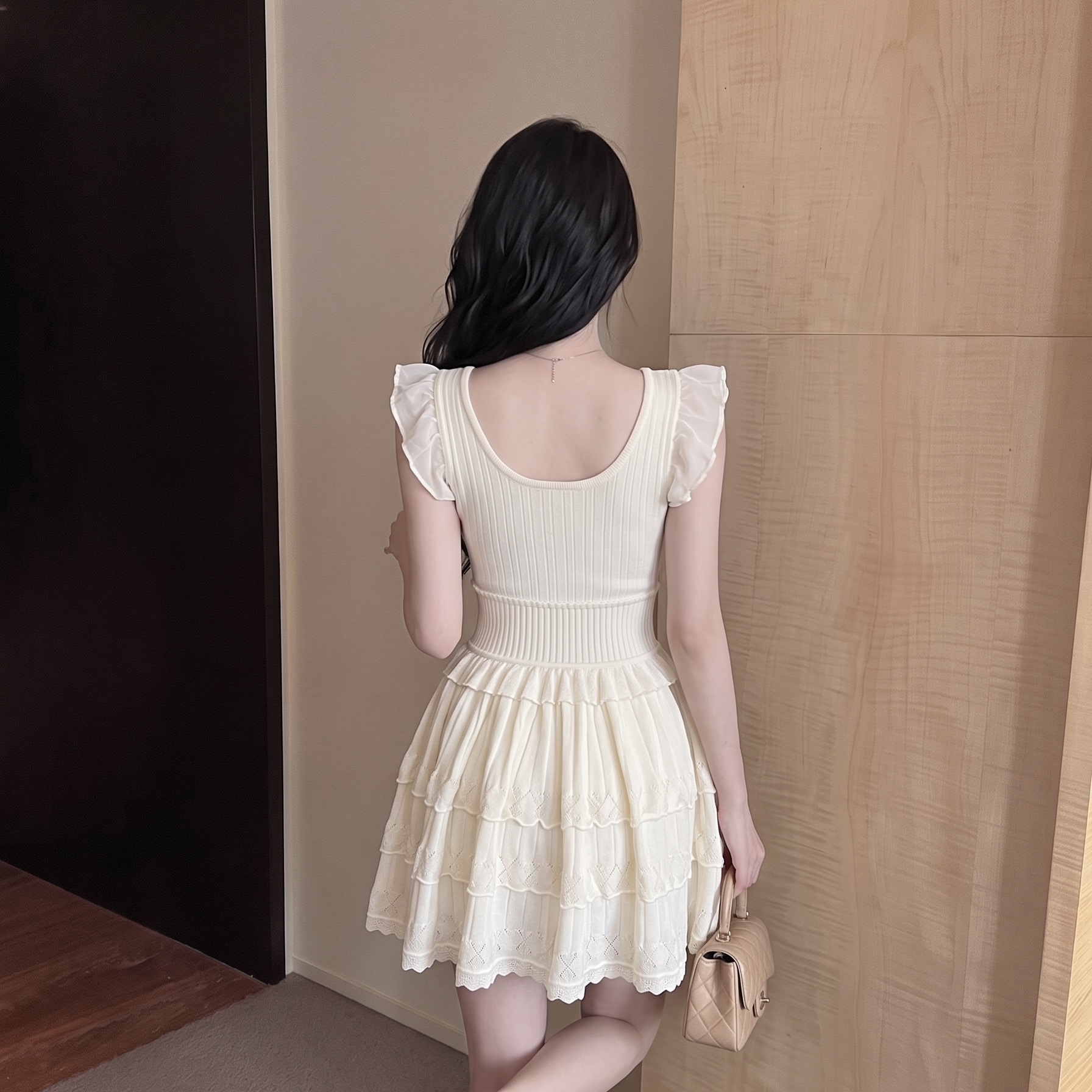 Korean Style Gentle Fly Sleeve Knit Dress Women Summer New Petite Waist Slimming A Line Short Dress - Image 5