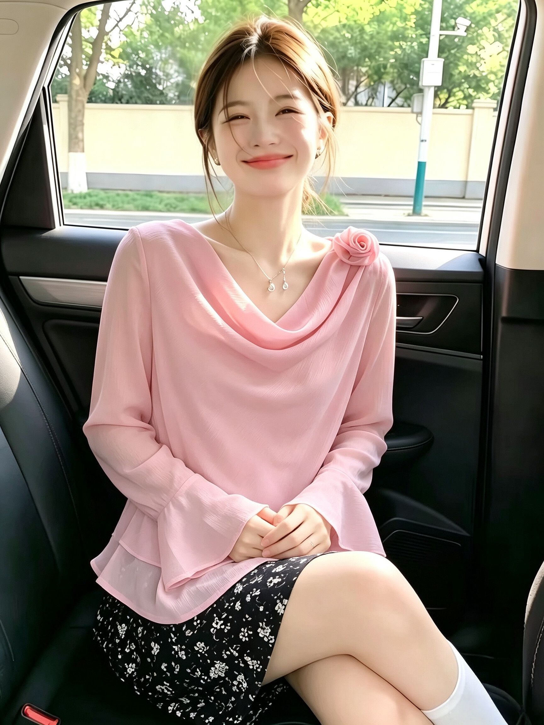 Pink Sweet Age-Reducing Chiffon Shirt Women Summer Korean Style Gentle Slim Fit Casual Bell Sleeve Top - Image 4