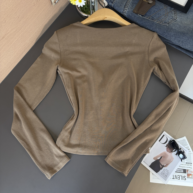 Women's Color-Block Faux-Layer Long-Sleeve T-Shirt Slimming Button Knit Top Fall 2026 - Image 4