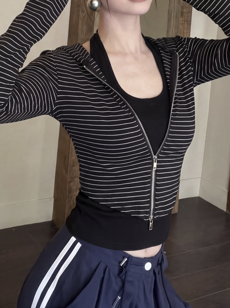2026 Autumn Korean Slim Leopard Halter Hooded Zip Fake Two-Piece Long Sleeve T-Shirt Women Cotton Top - Style 67914f - Image 4