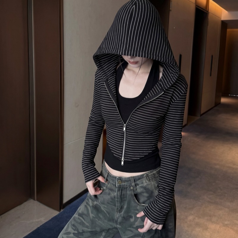 2026 Autumn Korean Slim Leopard Halter Hooded Zip Fake Two-Piece Long Sleeve T-Shirt Women Cotton Top - Style 67914f - Image 5