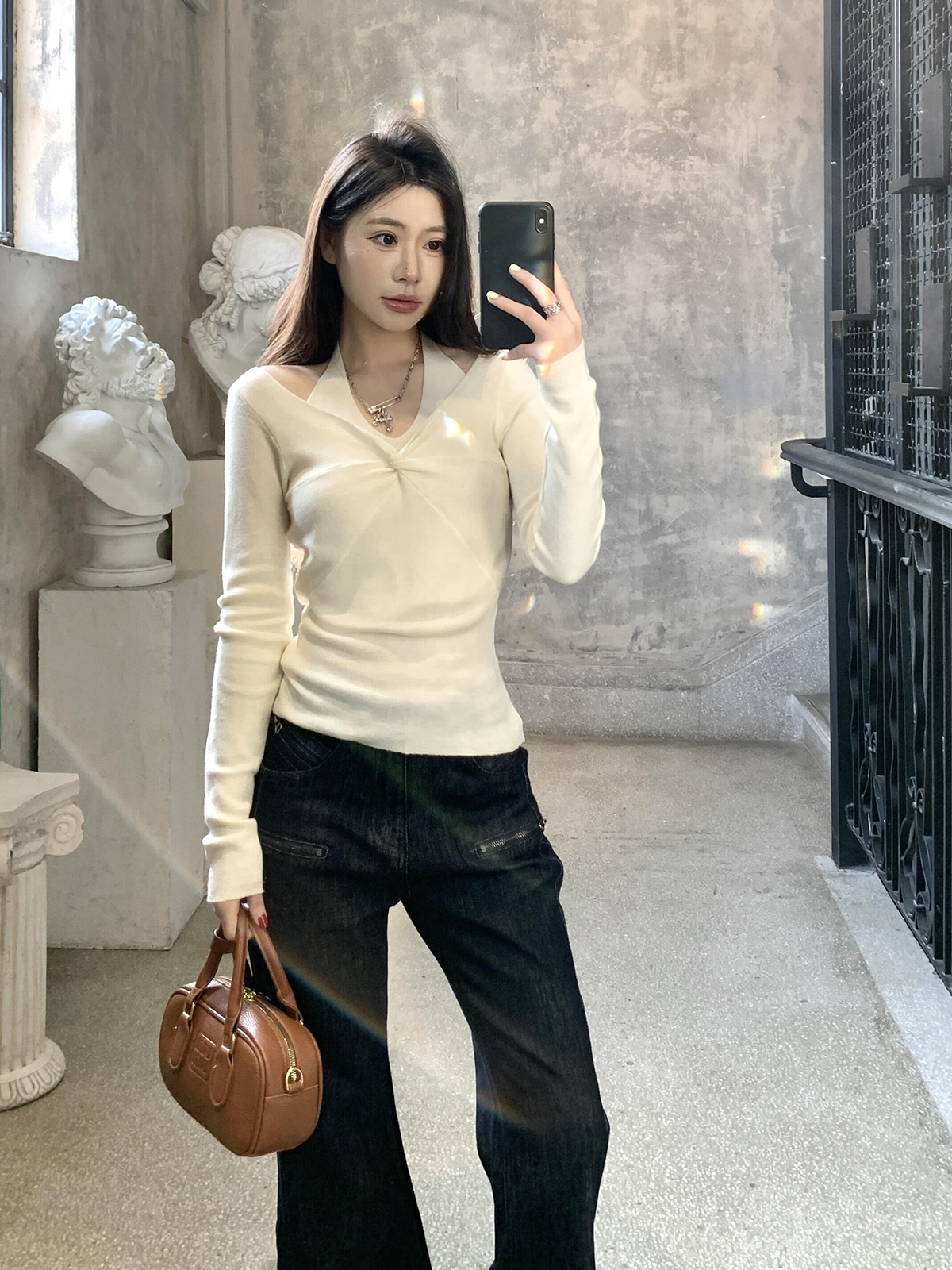French Style Two-Way All Wool Knit Halter Top Base Layer High Quality Knit Faux Two Piece Women - Image 4