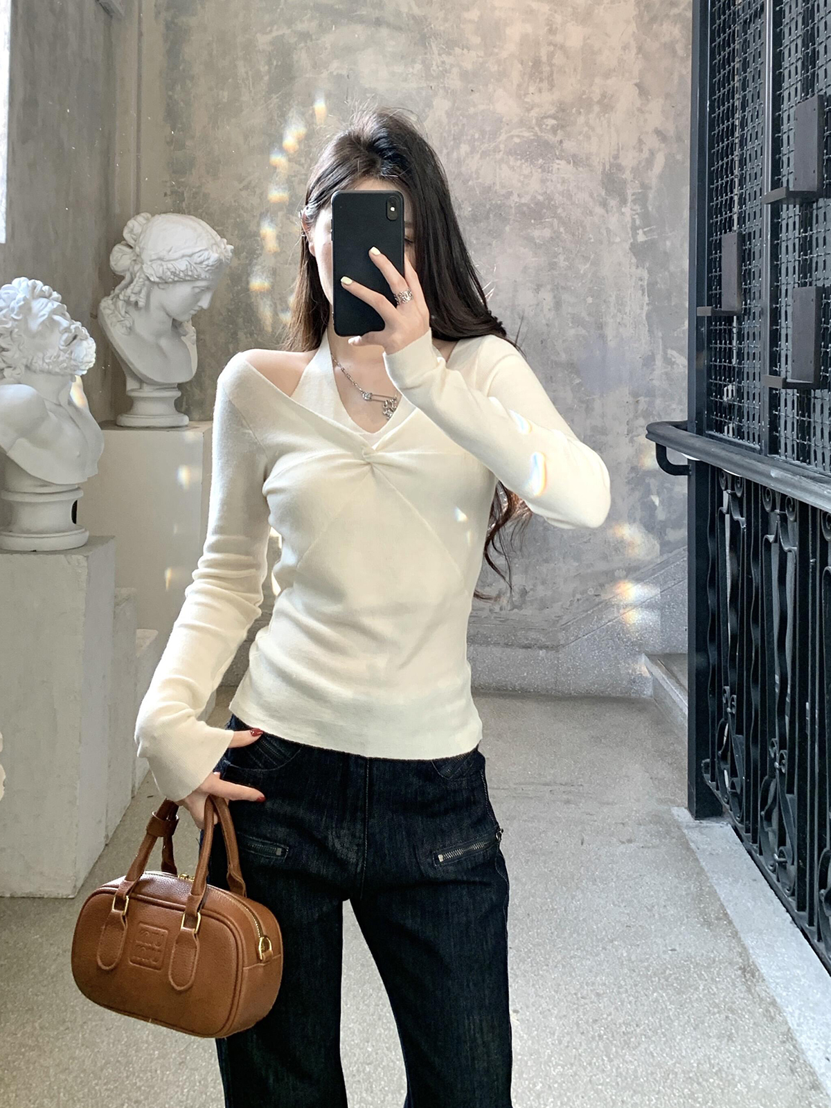 French Style Two-Way All Wool Knit Halter Top Base Layer High Quality Knit Faux Two Piece Women - Image 3