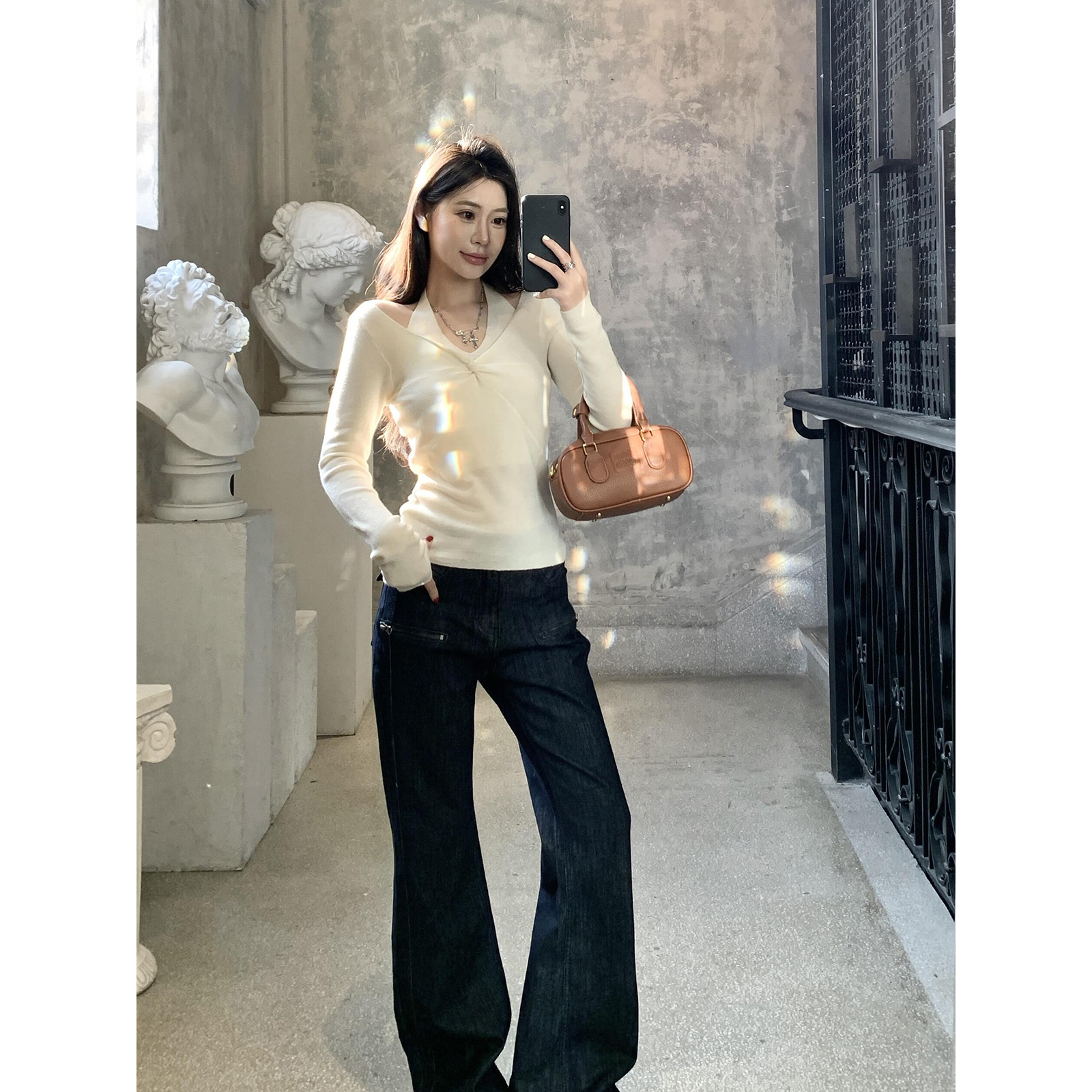French Style Two-Way All Wool Knit Halter Top Base Layer High Quality Knit Faux Two Piece Women - Image 5